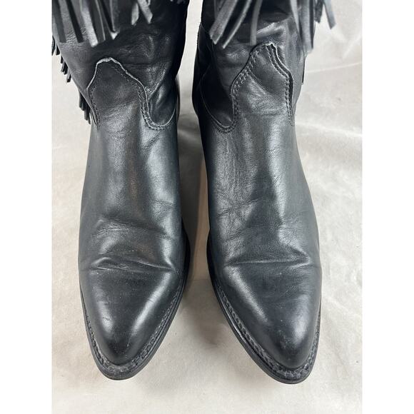 Capezio USA Black Fringe Cowgirl Boots 8.5M Leather Western Look Womens Vintage - Picture 2 of 7